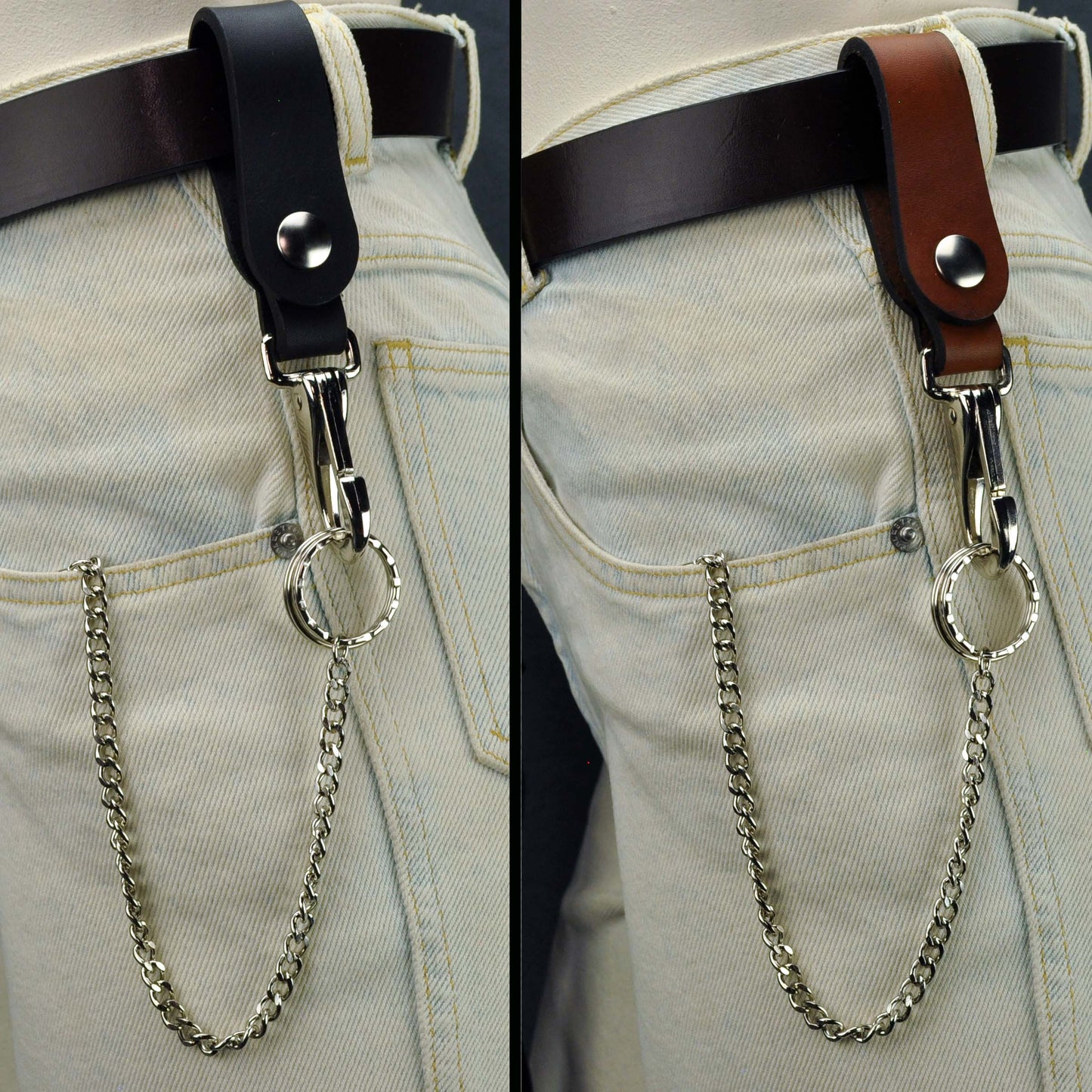 Leather Belt Key Holder Super Duty - Snap Open with Chain
